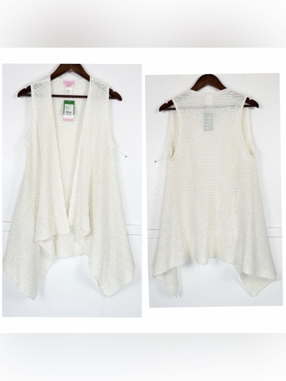 NWT Lilly Pulitzer L Kingston Sweater Vest Resort Ivory-White Open Knit Boho - Picture 2 of 9